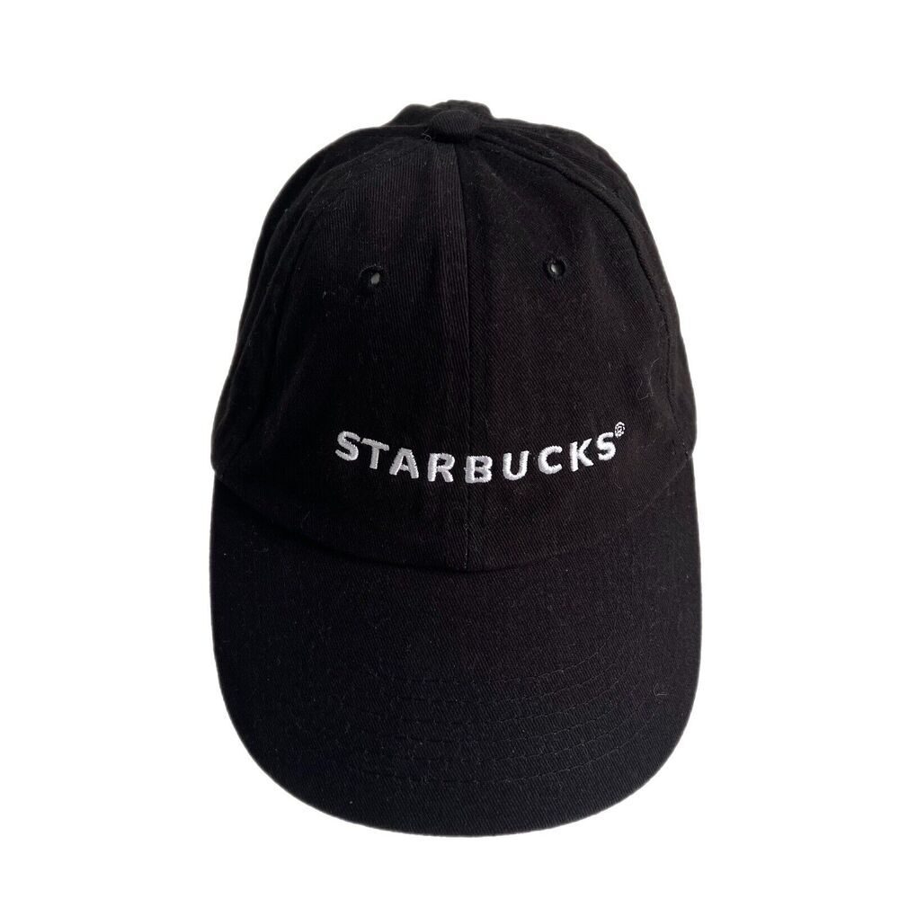 Starbucks Hat Adjustable Black Spellout Logo Employee Cap Strapback